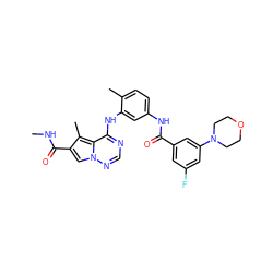 CNC(=O)c1cn2ncnc(Nc3cc(NC(=O)c4cc(F)cc(N5CCOCC5)c4)ccc3C)c2c1C ZINC000029048626