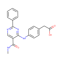 CNC(=O)c1cnc(-c2ccccc2)nc1Nc1ccc(CC(=O)O)cc1 ZINC000096938271