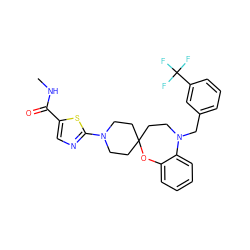 CNC(=O)c1cnc(N2CCC3(CC2)CCN(Cc2cccc(C(F)(F)F)c2)c2ccccc2O3)s1 ZINC000068249471