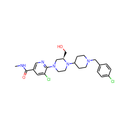 CNC(=O)c1cnc(N2CCN(C3CCN(Cc4ccc(Cl)cc4)CC3)[C@H](CO)C2)c(Cl)c1 ZINC000066066512