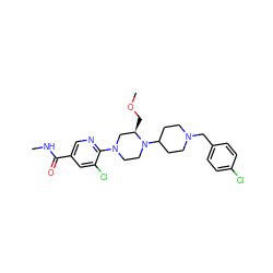 CNC(=O)c1cnc(N2CCN(C3CCN(Cc4ccc(Cl)cc4)CC3)[C@H](COC)C2)c(Cl)c1 ZINC000066066513