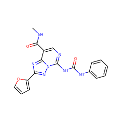 CNC(=O)c1cnc(NC(=O)Nc2ccccc2)n2nc(-c3ccco3)nc12 ZINC000299834928