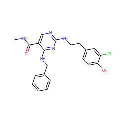 CNC(=O)c1cnc(NCCc2ccc(O)c(Cl)c2)nc1NCc1ccccc1 ZINC000028641398