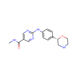 CNC(=O)c1cnc(Nc2ccc([C@H]3CNCCO3)cc2)nc1 ZINC000149954839