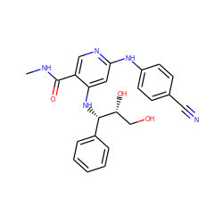 CNC(=O)c1cnc(Nc2ccc(C#N)cc2)cc1N[C@@H](c1ccccc1)[C@H](O)CO ZINC001772611510