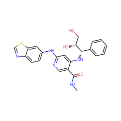 CNC(=O)c1cnc(Nc2ccc3ncsc3c2)cc1N[C@@H](c1ccccc1)[C@H](O)CO ZINC000219969952