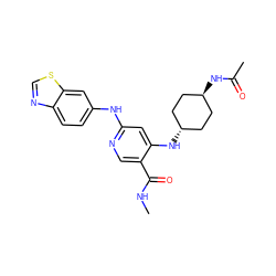 CNC(=O)c1cnc(Nc2ccc3ncsc3c2)cc1N[C@H]1CC[C@H](NC(C)=O)CC1 ZINC001772635034