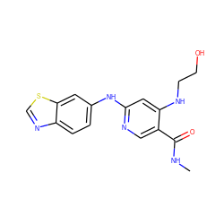 CNC(=O)c1cnc(Nc2ccc3ncsc3c2)cc1NCCO ZINC001772625193
