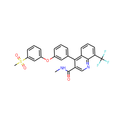 CNC(=O)c1cnc2c(C(F)(F)F)cccc2c1-c1cccc(Oc2cccc(S(C)(=O)=O)c2)c1 ZINC000045337020