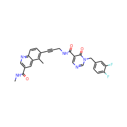 CNC(=O)c1cnc2ccc(C#CCNC(=O)c3cncn(Cc4ccc(F)c(F)c4)c3=O)c(C)c2c1 ZINC000096176190