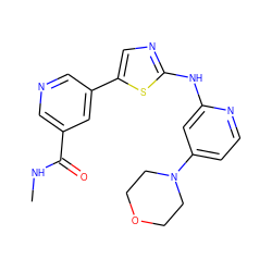 CNC(=O)c1cncc(-c2cnc(Nc3cc(N4CCOCC4)ccn3)s2)c1 ZINC000034840683