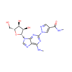 CNC(=O)c1cnn(-c2nc(NC)c3ncn([C@@H]4O[C@H](CO)[C@@H](O)[C@H]4O)c3n2)c1 ZINC000013582886