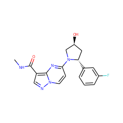 CNC(=O)c1cnn2ccc(N3C[C@@H](O)C[C@@H]3c3cccc(F)c3)nc12 ZINC000169704283
