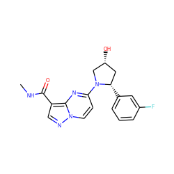 CNC(=O)c1cnn2ccc(N3C[C@H](O)C[C@@H]3c3cccc(F)c3)nc12 ZINC000169704149