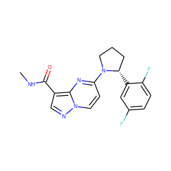 CNC(=O)c1cnn2ccc(N3CCC[C@@H]3c3cc(F)ccc3F)nc12 ZINC000169704125