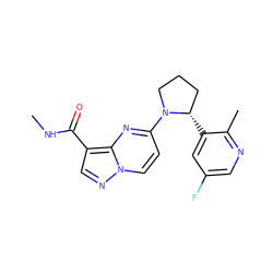 CNC(=O)c1cnn2ccc(N3CCC[C@@H]3c3cc(F)cnc3C)nc12 ZINC000169704255