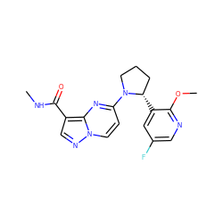 CNC(=O)c1cnn2ccc(N3CCC[C@@H]3c3cc(F)cnc3OC)nc12 ZINC000139663575