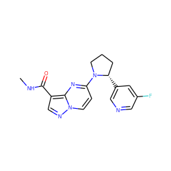 CNC(=O)c1cnn2ccc(N3CCC[C@@H]3c3cncc(F)c3)nc12 ZINC000169704212