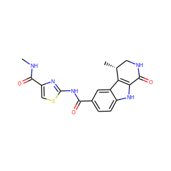 CNC(=O)c1csc(NC(=O)c2ccc3[nH]c4c(c3c2)[C@H](C)CNC4=O)n1 ZINC000028902304