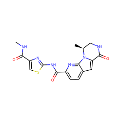 CNC(=O)c1csc(NC(=O)c2ccc3cc4n(c3n2)[C@@H](C)CNC4=O)n1 ZINC000147135953