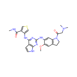 CNC(=O)c1cscc1Nc1nc(Nc2cc3c(cc2OC)CCN3C(=O)CN(C)C)nc2[nH]ccc12 ZINC000040380469