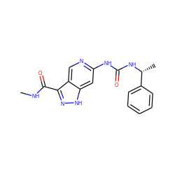 CNC(=O)c1n[nH]c2cc(NC(=O)N[C@H](C)c3ccccc3)ncc12 ZINC000261085324