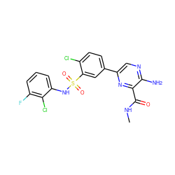 CNC(=O)c1nc(-c2ccc(Cl)c(S(=O)(=O)Nc3cccc(F)c3Cl)c2)cnc1N ZINC000095574249