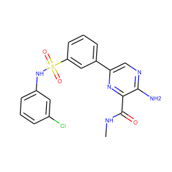 CNC(=O)c1nc(-c2cccc(S(=O)(=O)Nc3cccc(Cl)c3)c2)cnc1N ZINC000095572995