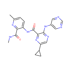 CNC(=O)c1nc(C)ccc1NC(=O)c1nc(C2CC2)cnc1Nc1cncnc1 ZINC000169701805