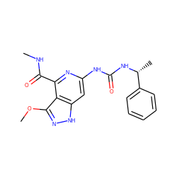 CNC(=O)c1nc(NC(=O)N[C@H](C)c2ccccc2)cc2[nH]nc(OC)c12 ZINC001772641129