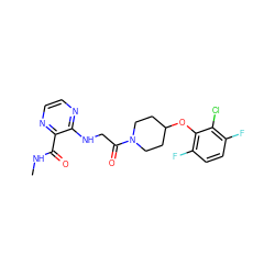 CNC(=O)c1nccnc1NCC(=O)N1CCC(Oc2c(F)ccc(F)c2Cl)CC1 ZINC000028704959