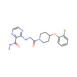 CNC(=O)c1nccnc1NCC(=O)N1CCC(Oc2ccccc2Br)CC1 ZINC000028704941