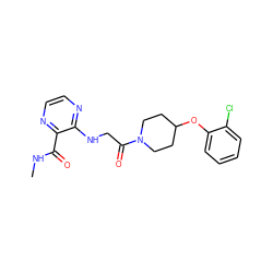 CNC(=O)c1nccnc1NCC(=O)N1CCC(Oc2ccccc2Cl)CC1 ZINC000028704877