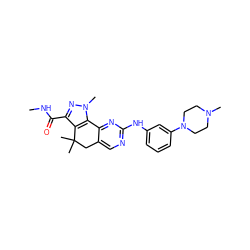 CNC(=O)c1nn(C)c2c1C(C)(C)Cc1cnc(Nc3cccc(N4CCN(C)CC4)c3)nc1-2 ZINC000042201294