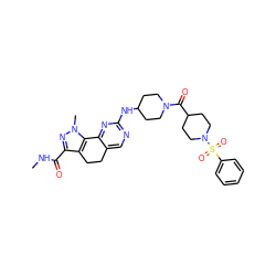 CNC(=O)c1nn(C)c2c1CCc1cnc(NC3CCN(C(=O)C4CCN(S(=O)(=O)c5ccccc5)CC4)CC3)nc1-2 ZINC000049757204