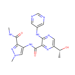 CNC(=O)c1nn(C)cc1NC(=O)c1nc([C@@H](C)O)cnc1Nc1cncnc1 ZINC000169701740