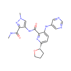 CNC(=O)c1nn(C)cc1NC(=O)c1nc([C@@H]2CCCO2)ccc1Nc1cncnc1 ZINC000148288139