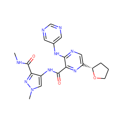 CNC(=O)c1nn(C)cc1NC(=O)c1nc([C@@H]2CCCO2)cnc1Nc1cncnc1 ZINC000148379112