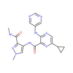 CNC(=O)c1nn(C)cc1NC(=O)c1nc(C2CC2)cnc1Nc1cncnc1 ZINC000169701655