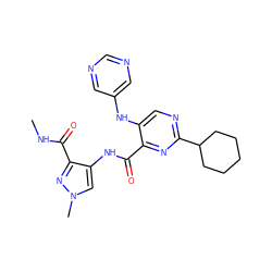 CNC(=O)c1nn(C)cc1NC(=O)c1nc(C2CCCCC2)ncc1Nc1cncnc1 ZINC000169701719