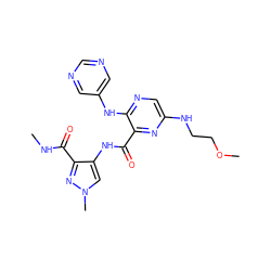 CNC(=O)c1nn(C)cc1NC(=O)c1nc(NCCOC)cnc1Nc1cncnc1 ZINC000169701751