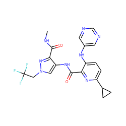 CNC(=O)c1nn(CC(F)(F)F)cc1NC(=O)c1nc(C2CC2)ccc1Nc1cncnc1 ZINC000169701658