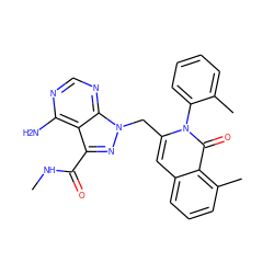 CNC(=O)c1nn(Cc2cc3cccc(C)c3c(=O)n2-c2ccccc2C)c2ncnc(N)c12 ZINC000088345666