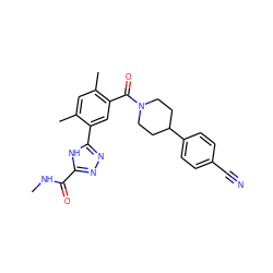 CNC(=O)c1nnc(-c2cc(C(=O)N3CCC(c4ccc(C#N)cc4)CC3)c(C)cc2C)[nH]1 ZINC000150203571