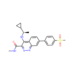 CNC(=O)c1nnc2cc(-c3ccc(S(C)(=O)=O)cc3)ccc2c1N[C@H](C)C1CC1 ZINC000095592737