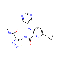 CNC(=O)c1nnsc1NC(=O)c1nc(C2CC2)ccc1Nc1cncnc1 ZINC000169701699