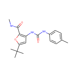 CNC(=O)c1oc(C(C)(C)C)cc1NC(=O)Nc1ccc(C)cc1 ZINC000028220927