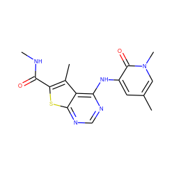 CNC(=O)c1sc2ncnc(Nc3cc(C)cn(C)c3=O)c2c1C ZINC000299855114