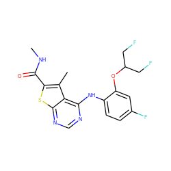 CNC(=O)c1sc2ncnc(Nc3ccc(F)cc3OC(CF)CF)c2c1C ZINC000118888556