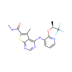 CNC(=O)c1sc2ncnc(Nc3cccnc3O[C@@H](C)C(F)(F)F)c2c1C ZINC000169708361